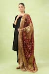 Samyukta Singhania_Maroon Silk Zari Woven Design Banarasi Bandhej Dupatta _at_Aza_Fashions