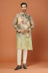 Buy_Arihant Rai Sinha_Gray Silk, Linen, Cotton Printed Kurta Set _at_Aza_Fashions