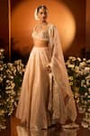 Neha Khullar x AZA_Pink Banarasi Chanderi Lehenga Set 