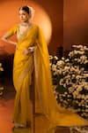Shop_Neha Khullar x AZA_Yellow Silk Chanderi Embroidered Saree Set _at_Aza_Fashions