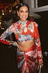 Shop_Saaksha & Kinni_Red Floral Print Long Sleeve Blouse _Online_at_Aza_Fashions