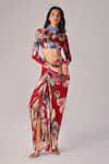 Shop_Saaksha & Kinni_Red Floral Print Long Sleeve Blouse 