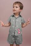Shop_Arihant Rai Sinha_Gray Khaki Grey Cotton Shirt And Shorts Set For Boys _at_Aza_Fashions