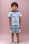 Buy_Arihant Rai Sinha_Blue Shark Print Cotton Shirt And Shorts Set For Boys _at_Aza_Fashions