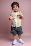 Buy_Arihant Rai Sinha_Striped Yellow Shirt And Green Shorts For Boys _at_Aza_Fashions