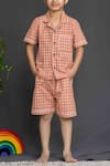 Arihant Rai Sinha_Orange Checked Cotton Shirt And Shorts Set For Boys _Online_at_Aza_Fashions