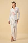 Buy_Aakaar_White Embroidered Blazer And Dhoti Skirt Set _Online_at_Aza_Fashions