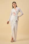 Buy_Aakaar_White Embroidered Blazer And Dhoti Skirt Set _at_Aza_Fashions