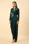 Aakaar_Green Embroidered Blazer And Dhoti Skirt Set _Online_at_Aza_Fashions