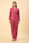 Shop_Aakaar_Pink Embroidered Blazer And Dhoti Skirt Set _Online_at_Aza_Fashions