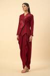 Buy_Aakaar_Red Embroidered Blazer And Dhoti Skirt Set _Online_at_Aza_Fashions
