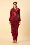 Shop_Aakaar_Red Embroidered Blazer And Dhoti Skirt Set _Online_at_Aza_Fashions
