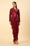 Buy_Aakaar_Red Embroidered Blazer And Dhoti Skirt Set _at_Aza_Fashions