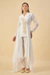 Buy_Aakaar_White Moss Crepe Blazer And Pant Set _at_Aza_Fashions