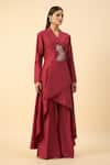 Aakaar_Cream Crimson Red Blazer Tunic And Palazzo Set _Online_at_Aza_Fashions