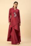 Buy_Aakaar_Cream Crimson Red Blazer Tunic And Palazzo Set _at_Aza_Fashions