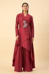 Buy_Aakaar_Cream Crimson Red Blazer Tunic And Palazzo Set 