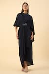 Buy_Aakaar_Navy Blue Draped Maxi Dress _at_Aza_Fashions
