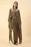 Buy_Aakaar_Olive Green Designer Crop Top And Draped Skirt _Online_at_Aza_Fashions