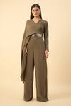 Buy_Aakaar_Olive Green Designer Jumpsuit With Belt _Online_at_Aza_Fashions