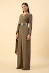 Aakaar_Olive Green Designer Jumpsuit With Belt _at_Aza_Fashions