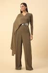 Buy_Aakaar_Olive Green Designer Jumpsuit With Belt _at_Aza_Fashions