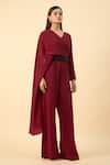 Aakaar_Red Designer Jumpsuit With Belt _at_Aza_Fashions