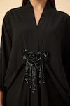 Aakaar_Black Moss Crepe Kaftan And Pant Set _Online_at_Aza_Fashions