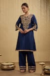 Buy_Mehak Murpana_Royal Blue Silk Chanderi Kurta Set _at_Aza_Fashions