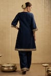 Shop_Mehak Murpana_Navy Silk, Chanderi Embroidery Round Neck Blue Kurta Set _at_Aza_Fashions