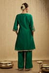 Shop_Mehak Murpana_Peach Silk, Chanderi Embroidery Round Neck Peacock Green Kurta Set _at_Aza_Fashions
