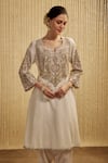 Buy_Mehak Murpana_Ivory Silk, Chanderi, Crepe Embroidery Round Neck Kurta Pant Set _Online_at_Aza_Fashions