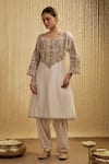Buy_Mehak Murpana_Ivory Silk, Chanderi, Crepe Embroidery Round Neck Kurta Pant Set _at_Aza_Fashions