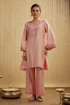 Buy_Mehak Murpana_Baby Pink Silk Chanderi Kurta Set _at_Aza_Fashions