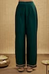 Mehak Murpana_Teal Silk, Chanderi Embroidery Round Neck Green Kurta Set _Online_at_Aza_Fashions