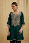 Buy_Mehak Murpana_Teal Silk, Chanderi Embroidery Round Neck Green Kurta Set _Online_at_Aza_Fashions