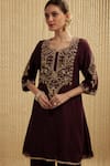 Buy_Mehak Murpana_Wine Silk Chanderi Kurta Set _Online_at_Aza_Fashions