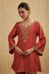 Buy_Mehak Murpana_Orange Designer Silk Chanderi Kurta Set _Online_at_Aza_Fashions