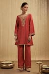 Buy_Mehak Murpana_Orange Designer Silk Chanderi Kurta Set _at_Aza_Fashions