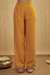 Mehak Murpana_Mustard Yellow Silk Chanderi Kurta Set _Online_at_Aza_Fashions