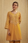 Buy_Mehak Murpana_Mustard Yellow Silk Chanderi Kurta Set _Online_at_Aza_Fashions