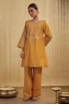 Buy_Mehak Murpana_Mustard Yellow Silk Chanderi Kurta Set _at_Aza_Fashions