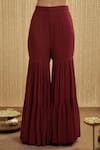 Mehak Murpana_Maroon Net Sequins, Embroidery V-neck Kurta Sharara Set _Online_at_Aza_Fashions