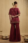 Shop_Mehak Murpana_Maroon Net Sequins, Embroidery V-neck Kurta Sharara Set _at_Aza_Fashions