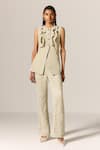 Manika Nanda_Beige Crepe Spandex Lace Pant Set _Online_at_Aza_Fashions