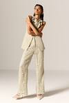 Manika Nanda_Beige Crepe Spandex Lace Pant Set _at_Aza_Fashions