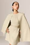 Manika Nanda_Beige Astra Cape Dress With Belt _Online_at_Aza_Fashions