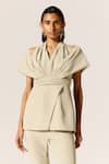 Shop_Manika Nanda_Beige Off Shoulder Cord Set _Online_at_Aza_Fashions