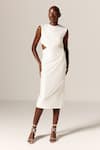 Buy_Manika Nanda_Ivory Lycra, Spandex Rhinestones High Neck Danica Cutout Midi Dress _at_Aza_Fashions