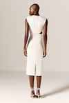 Shop_Manika Nanda_Ivory Lycra, Spandex Rhinestones High Neck Danica Cutout Midi Dress _at_Aza_Fashions